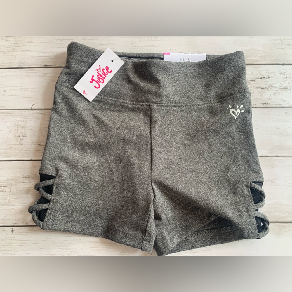 NWT Justice Lattice Active Dance Gymnast Performance Compression Shorts Gray  8